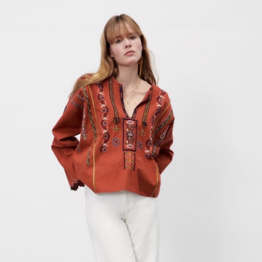 ZARA NWT COTTON EMBROIDERY BLOUSE - Picture 5 of 9